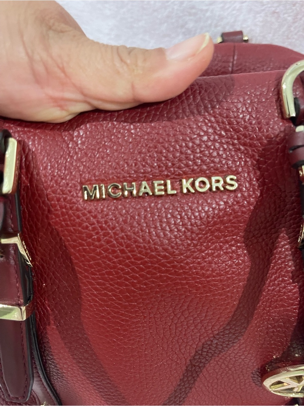Michael Kors Burgundy Pebbled Leather Satchel with Gold Hardware - Picture 8 of 11